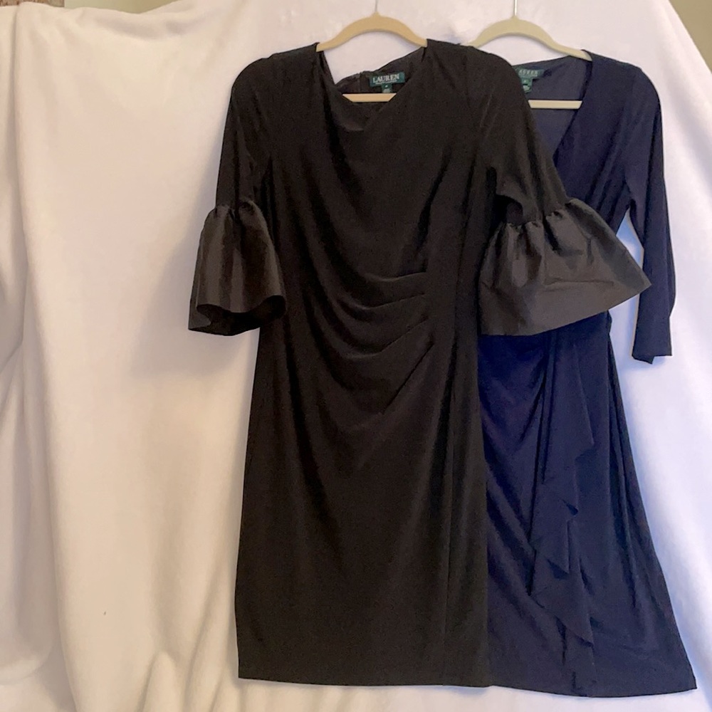 TWO Beautiful-Ralph Lauren Dresses -Navy Blue & -Black Bell 3/quarter Sleeves.